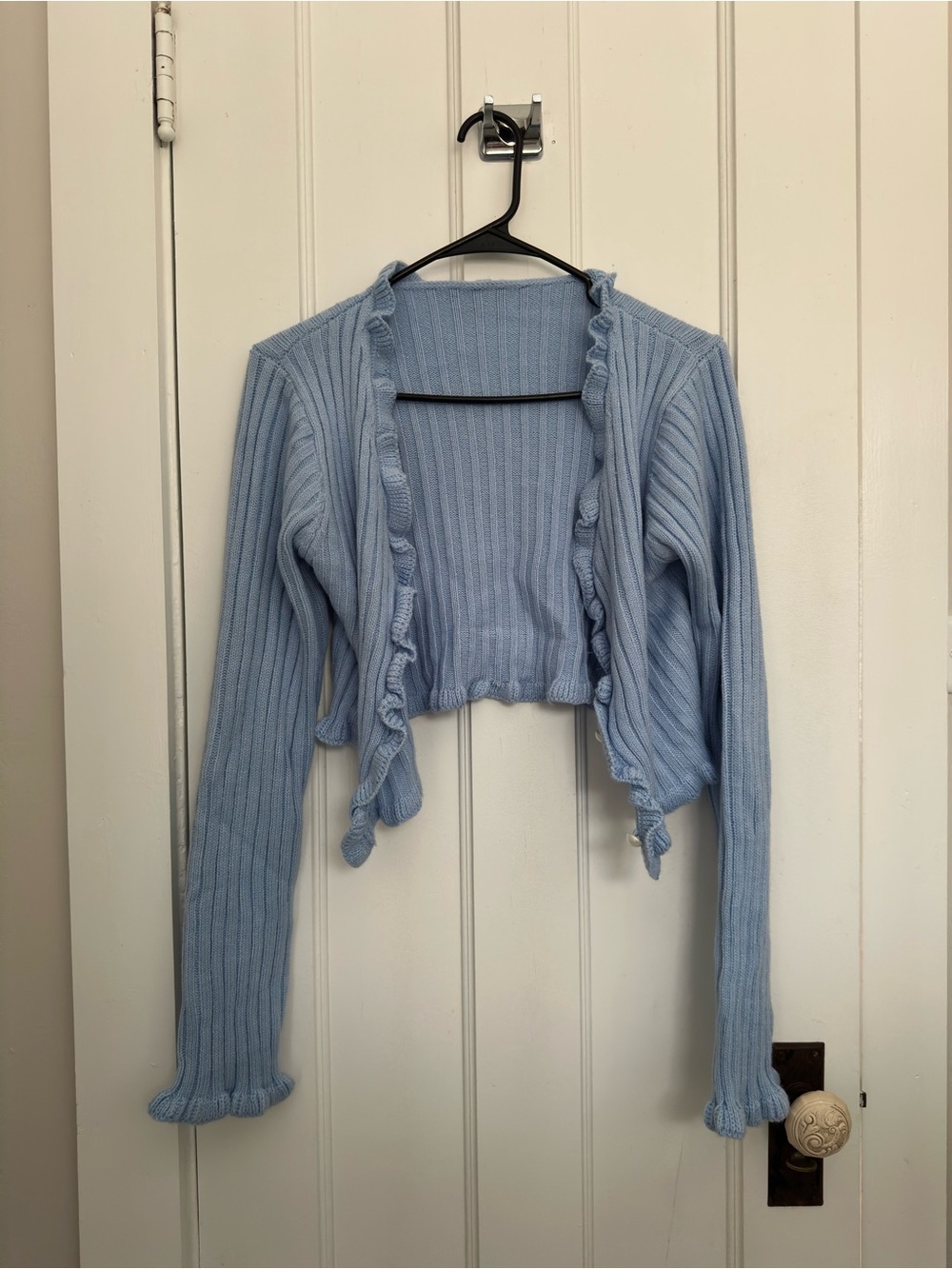SHEIN Light Blue Ruffled Ribbed Cardigan - Picture 2 of 4